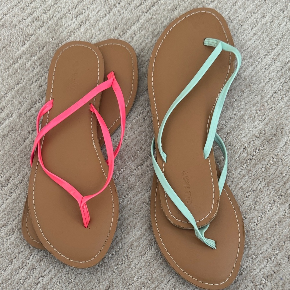 Old Navy Women's Sandals - Neon Pink and Light Blue